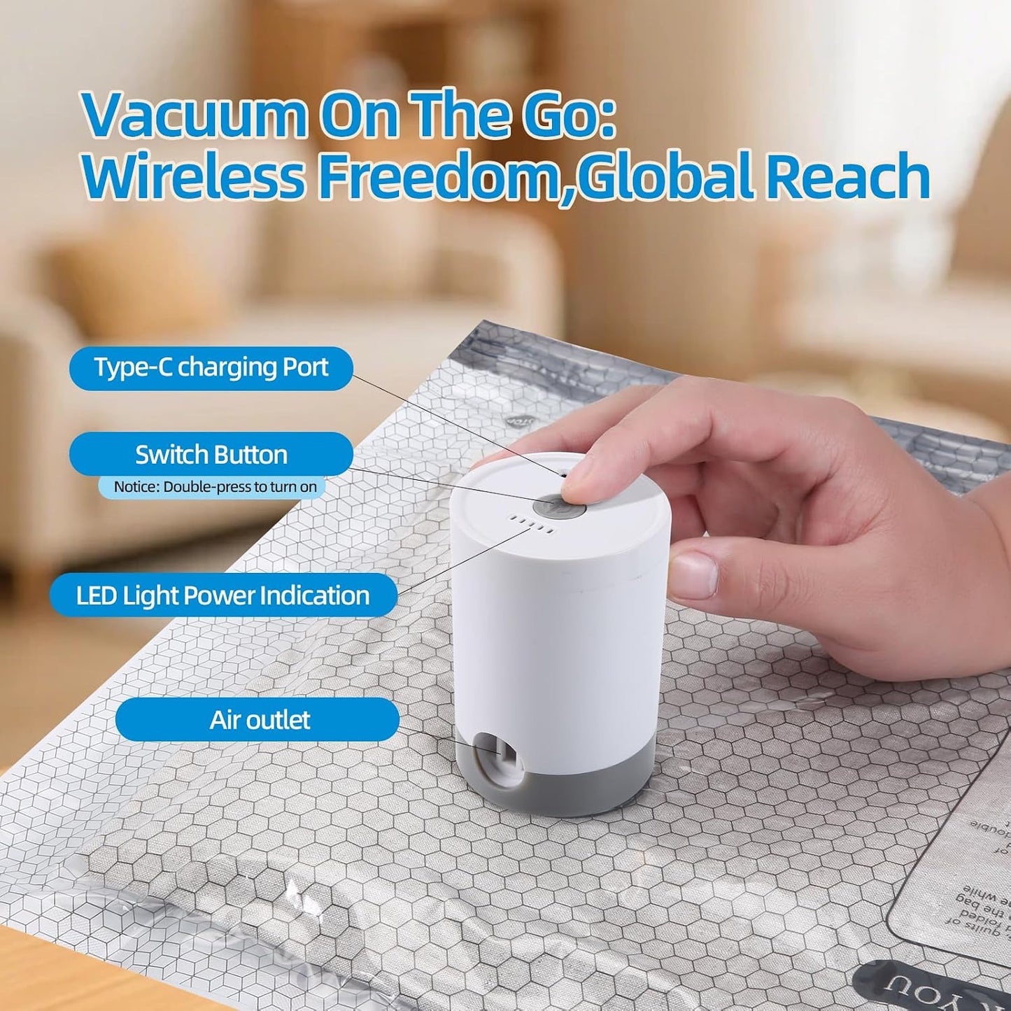 Vacuum Bags for Travel with Rechargeable Air Pump 15 Pack Compression Packing Bags for Luggage, Carry-On Space Saver for Clothes, Ideal for Dorm Living & Small Space Storage
